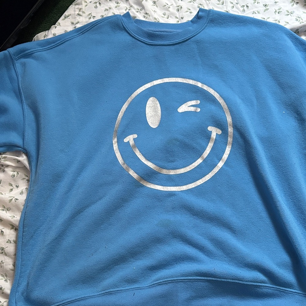 Blue Sweatshirt with Smiley Face